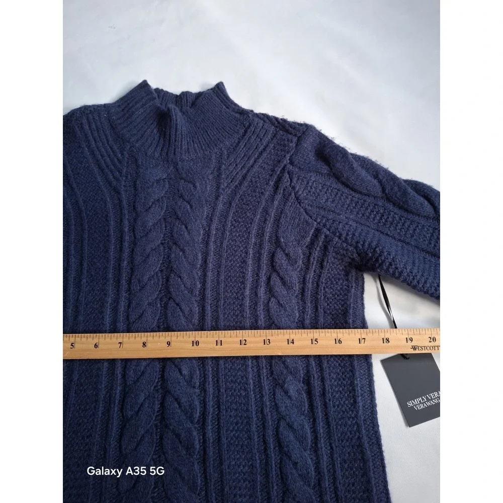 simply vera vera wang women's blue kable knit mock neck pullover sweater size XS